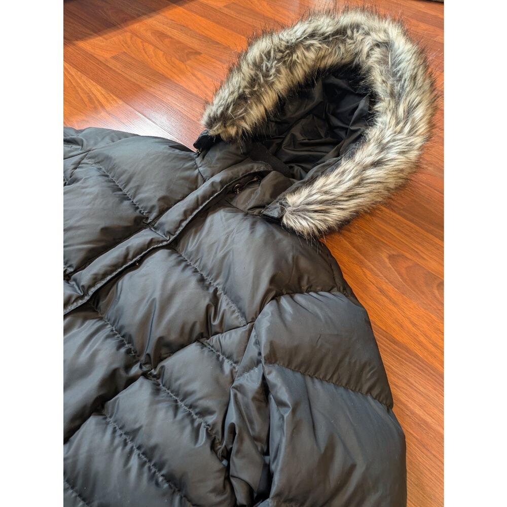 Eddie Bauer Womens 2X Long Down Puffer Coat Black Hooded Faux Fur Winter Parka - Picture 2 of 11